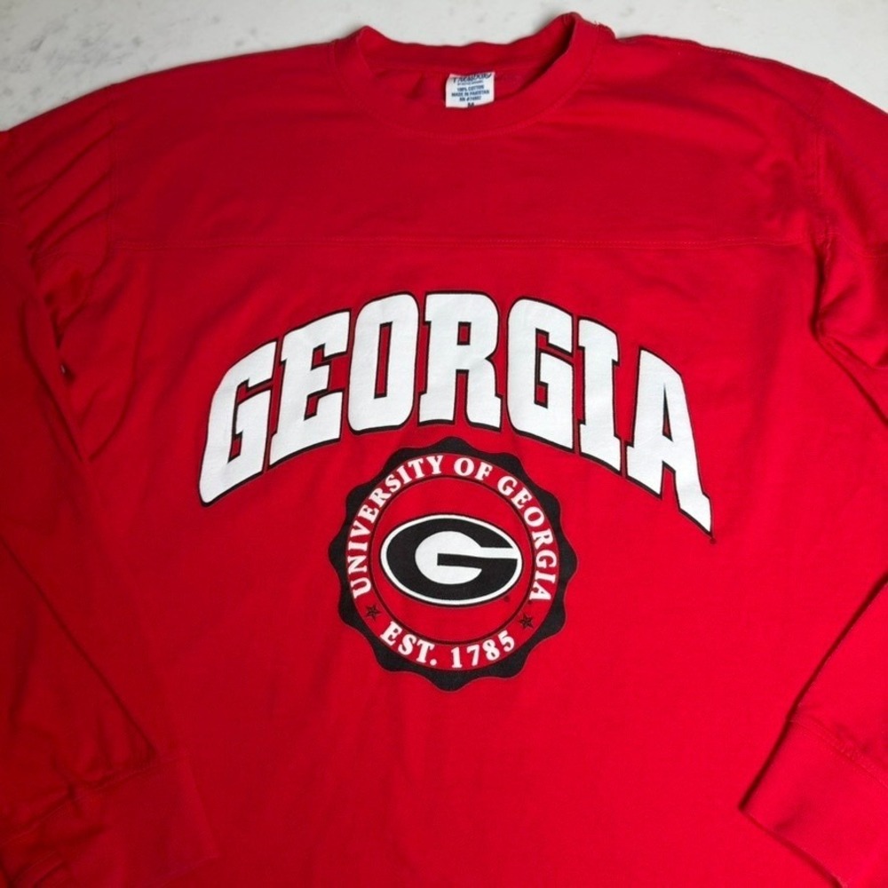 Pressbox Georgia Bulldogs Long Sleeve Jersey Shirt Red Mens Medium UGA NCAA